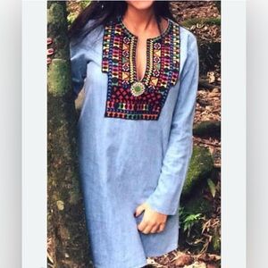 Zara fairly boho Embroidered Tunic Dress- M
